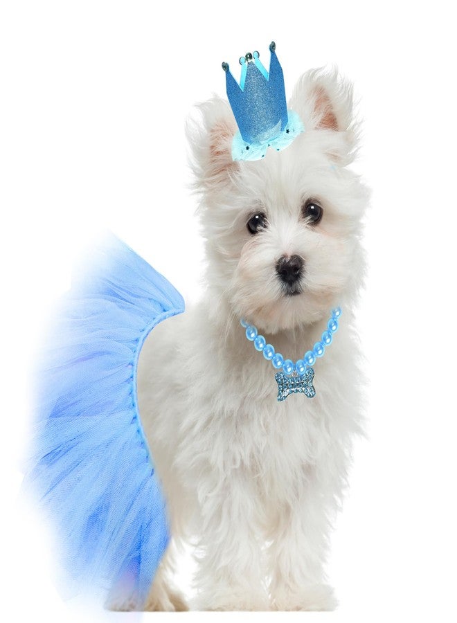 Gvhntk Dog Birthday Party Supplies Dogs Cats Birthday Costume Set Blue Tutu Skirt Dog Cat Birthday Hat Necklace for Puppy Dog Halloween Birthday Wedding Party Costume (Blue) - Image 5